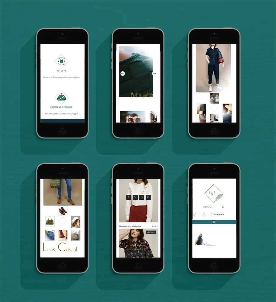 Téléphones mobiles pour le design web responsive du site Les 3 L Concept Store Éthique et Végan 