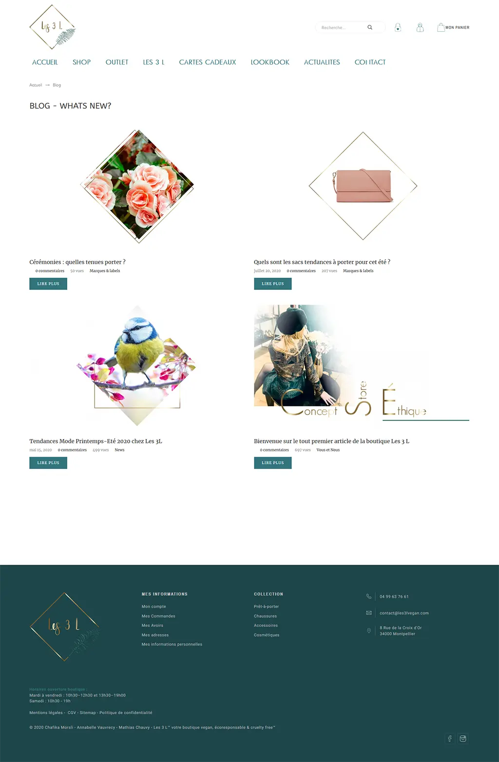 Blog design web du site Les 3 L Concept Store Éthique et Végan 