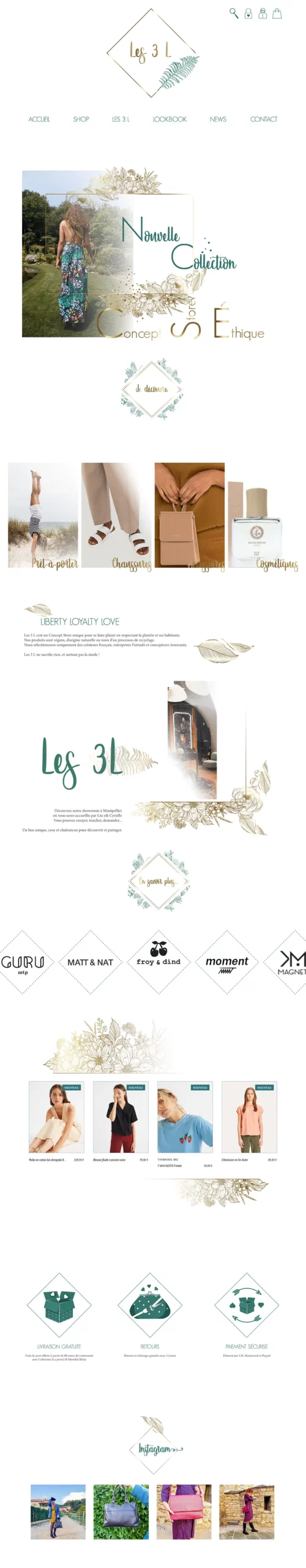 Design web page Accueil du site Les 3 L Concept Store Éthique et Végan 