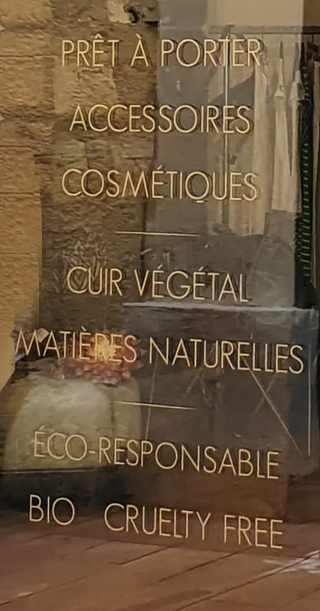 Signalétique vitrine Les 3 L Concept Store Éthique et Végan Montpellier